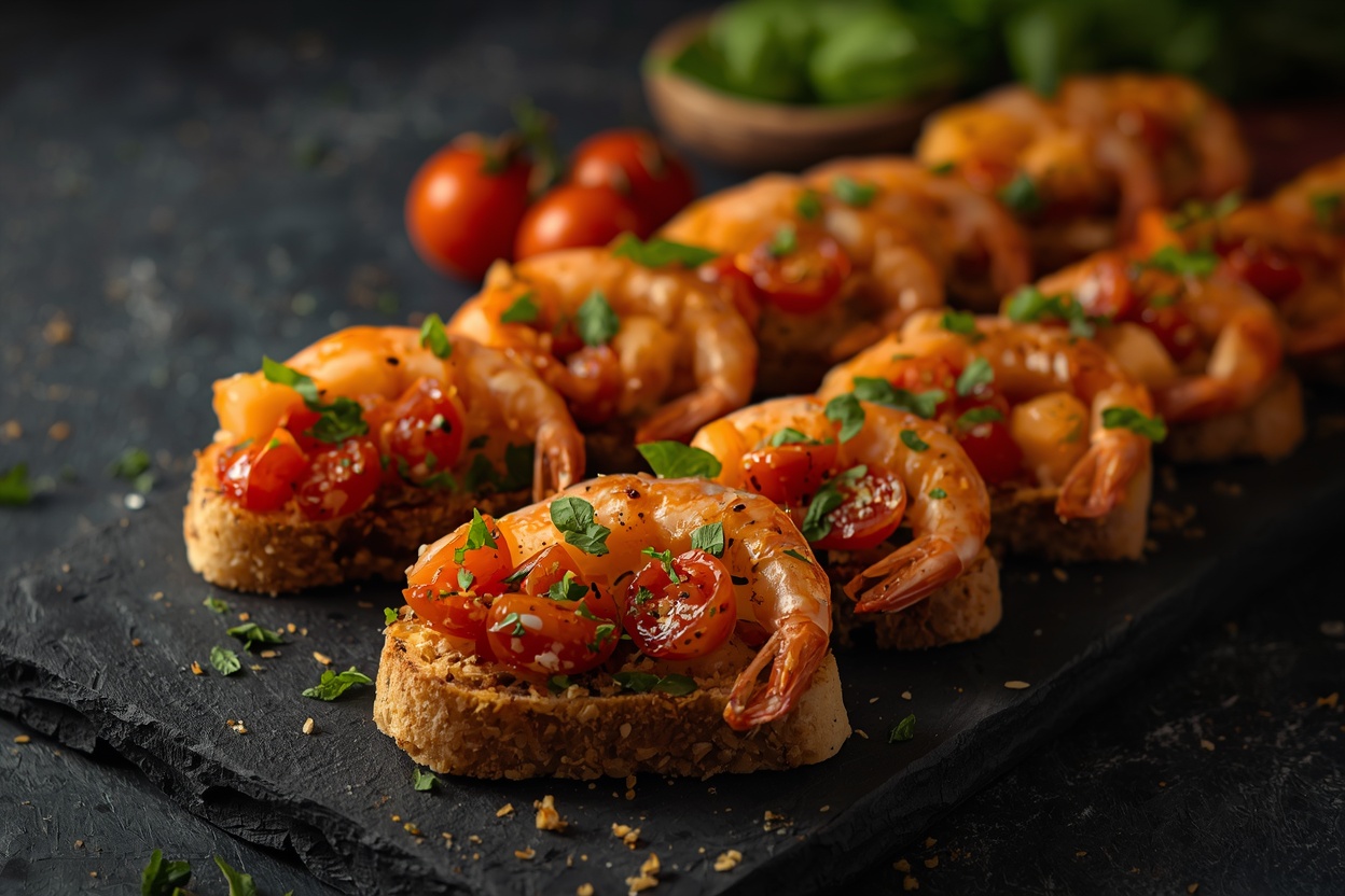 Garlic prawns and bruschetta