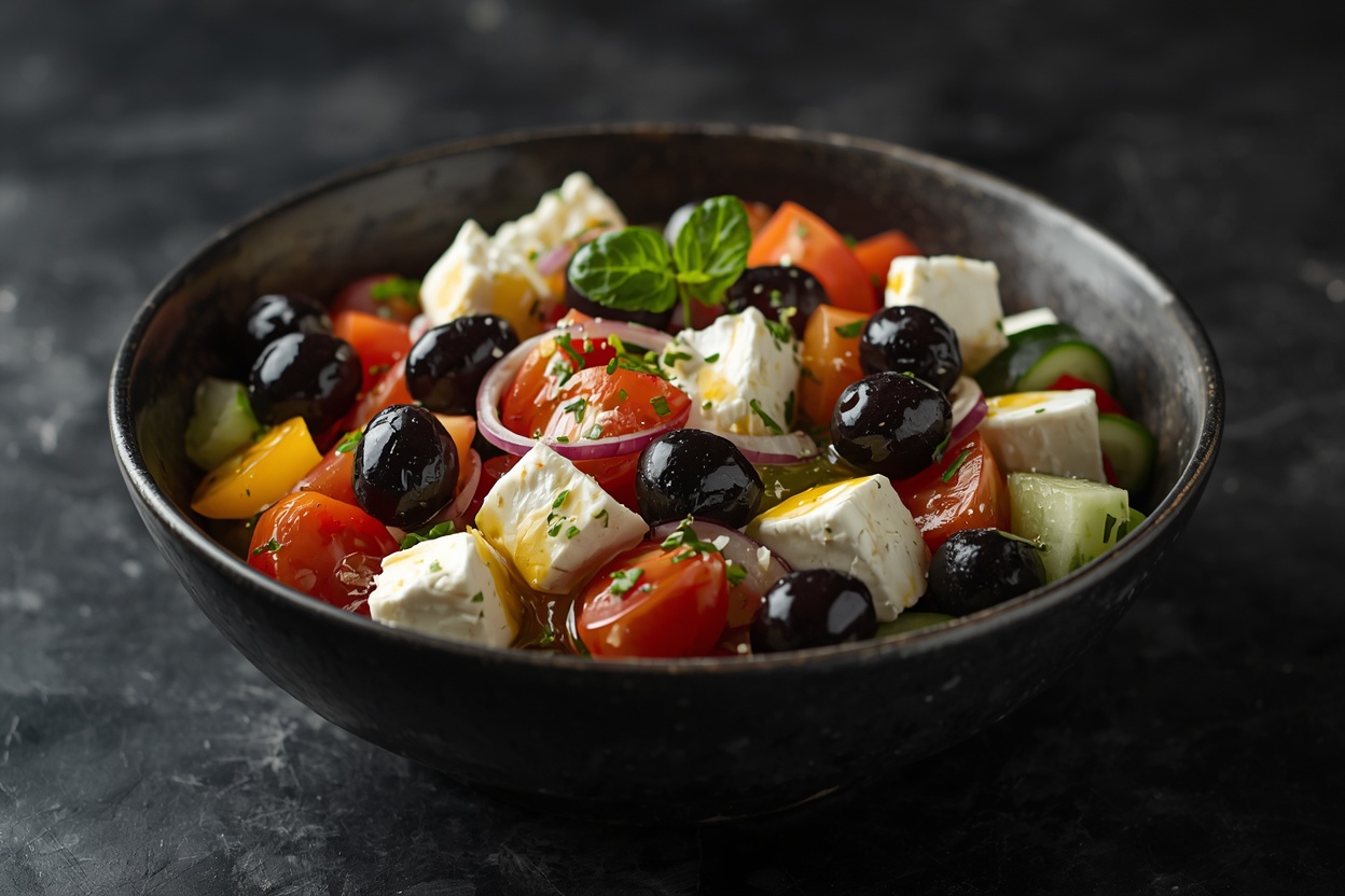 Greek salad with feta and olives